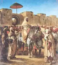 Delacroix, Eugene: Muley Abd-ar-Rhaman (1789-1859), The Sultan of Morocco, leaving his Palace of Meknes with his entourage, March 1832