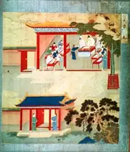 Chinese school (17th century): Civil Service Exam Under Emperor Jen Tsung (fl.1022) from a history of Chinese emperors