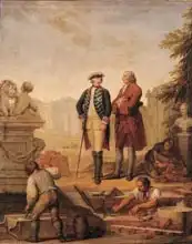 Frisch, Johann Christoph: King Frederick II of Prussia (1712-86) and the Marquis of Argens (1704-1771) inspecting the construction of Sanssouci in Potsdam