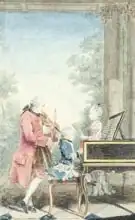 Carmontelle,: Leopold Mozart (1719-87) and his Children Wolfgang Amadeus (1756-91) and Maria Anna (1751-1829) 1764