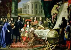 Testelin, Henri: Jean-Baptiste Colbert (1619-83) Presenting the Members of the Royal Academy of Science to Louis XIV (1638-1715)