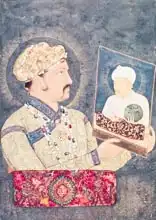 Indian school (18th century): Emperor Jahangir (1569-1627) holding a portrait of Emperor Akbar (1542-1605)