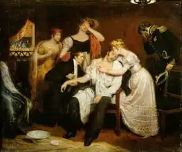 Cibot, Edouard: Charles-Ferdinand de France (1778-1820) in his box at the opera on Rue de Richelieu after being stabbed by Louis Louvel, 13th February 1820