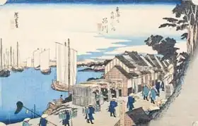 Hiroshige, Ando or Utagawa: Shinagawa: departure of a Daimyo, in later editions called Sunrise, No.2 from the series 
