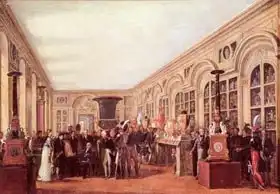 Develly, Jean-Charles: Alexandre Brongniart (1770-1847) Presenting the Artists of the Sevres Workshop to Louis XVIII (1755-1824)