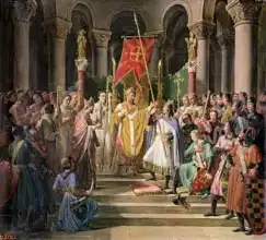 Revoil, Pierre Henri: Philip Augustus (1165-1223) King of France Taking the Banner in St. Denis, 24th June 1190