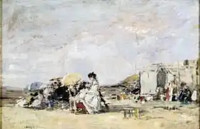 Boudin, Eugene Louis: Woman in White on the Beach at Trouville