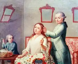 Mexican author 18. century: A Spanish Man and his Pure-Bred Mexican Wife, from a series on mixed race marriages in Mexico