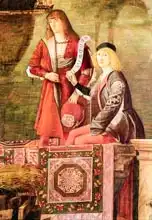 Carpaccio, Vittore: The Meeting of Etherius and Ursula and the Departure of the Pilgrims, from the St. Ursula Cycle, detail of two men from the centre