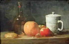 Chardin, Jean-Siméon: Still Life with Fruit and Wine Bottle