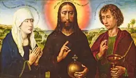 Weyden, Rogier van der: Christ the Redeemer with the Virgin and St. John the Evangelist, central panel from the Triptych of the Braque Family