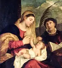 Tizian: Madonna and Child with SS. Stephen, Jerome and Maurice