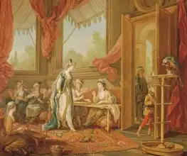 Loo, Charles-Amedee-Philippe van: The Sultana Ordering Tapestries from the Odalisques