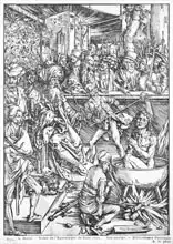 Dürer, Albrecht: Scene from the Apocalypse, The martyrdom of St. John the Evangelist, Latin edition