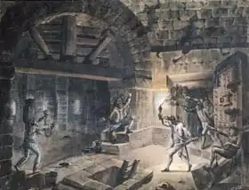 Houel, Jean-Pierre: View of a cell in the Bastille at the moment of releasing prisoners on 14th July