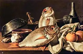 Meléndez, Luis: Still Life of fishes, oranges and garlic