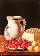 Meléndez, Luis: Still Life with cherries, cheese and greengages