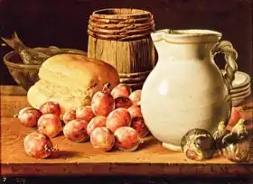Meléndez, Luis: Still Life with plums, figs, bread and fish