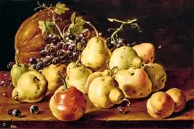 Meléndez, Luis: Still Life with quinces, peaches, grapes and pumpkin