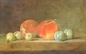 Chardin, Jean-Siméon: Peaches, Pears and Plums on a table