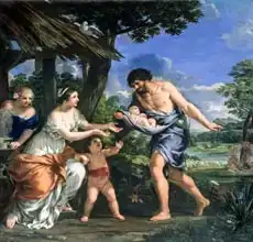 Cortona, Pietro da: Faustulus entrusting Romulus and Remus to his wife Acca Larentia