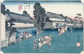 Hiroshige, Ando or Utagawa: Narumi: the local fabric Arimatsu Shibori shop, from the series 
