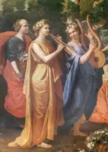 Poussin, Nicolas: Hymenaios Disguised as a Woman During an Offering to Priapus, detail of the musicians, c.1634-38