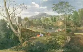 Poussin, Nicolas: Landscape with buildings, 1648-51