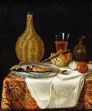 French school (17th century): Still Life of a Herring and Flask