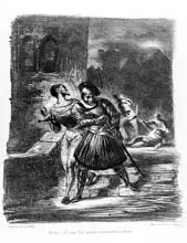 Delacroix, Eugene: Mephistopheles and Faust escaping after Valentine