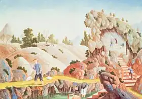 Chinese school (19th century): Peasants quarrying and collecting kaolin for a porcelain factory