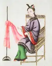 Chinese school (18th century): A Chinese Woman making a fishing net, Qianlong Period (1736-96)