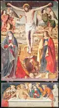 Ronzen, Antonio: Crucifixion and Entombment, central panel of the Retable of the Passion, 1517-20