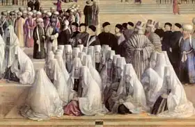 Bellini, Giovanni: Saint Mark preaching in Alexandria, detail of a group of veiled women, 1504-7