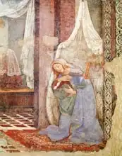 Botticelli, Sandro: Annunciation, detail of the virgin
