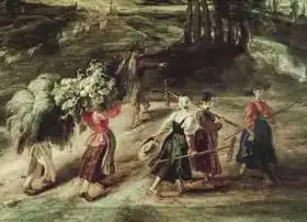 Rubens, Peter Paul: Peasants returning from the fields, detail of a group of peasant women in the foreground, c.1632-34