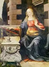Vinci, Leonardo: The Annunciation (detail of the Virgin), c.1472-1475