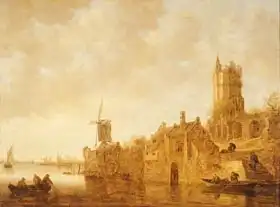 Goyen, Jan van: River landscape with windmill and castle ruins