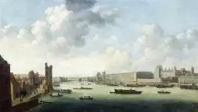 Verwer, Abraham de: Perspective View of Paris perspective view of Paris from the Barber Bridge downstream, depicting the HA?tel Bourbon, The Grande Galerie of the Louvre