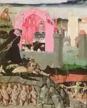Quarton, Enguerrand: Mass of St Gregory the Great, Moses, resurrection of the dead, detail from the Coronation of the Virgin, 1453-54