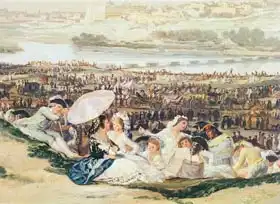 Goya, Francisco: The Meadow of San Isidro (detail of a group with a parasol)