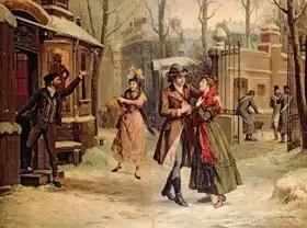 Morgari, Luigi: Scenery for the scene with Mimi and Rodolfo in the opera 
