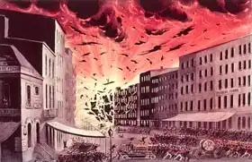 Currier, N.: View of the Terrific Explosion at the Great Fire in New York, 19th July 1845
