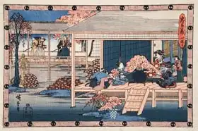 Hiroshige, Ando or Utagawa: Act IV: Envoys from the Shogun Approach Lady Kaoyo and Group at Enya