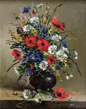 Cauchois, Eugene Henri: Poppies and Daisies