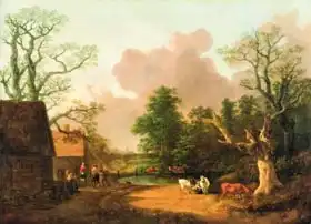 Gainsborough, Thomas: A Landscape with Figures, Farm Buildings and a Milkmaid, c.1754-6