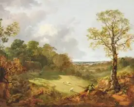 Gainsborough, Thomas: Wooded Landscape with a Cottage, Sheep and a Reclining Shepherd, c.1748-50