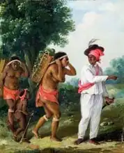 Brunias, Agostino: West Indian Man of Colour, Directing two Carib Women with a Child