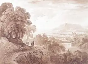 Martin, John: Travellers on a road above a river