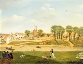 English school (18th century): The Old Parish Church and Village, Hampton-on-Thames, Middlesex